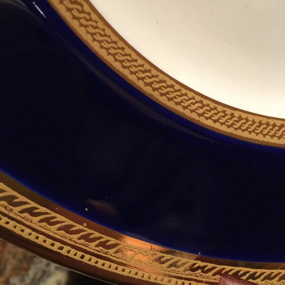 Vintage English CROWN DUCAL Cobalt and Gold Trim Dessert Plate #4 - Picture 5 of 7